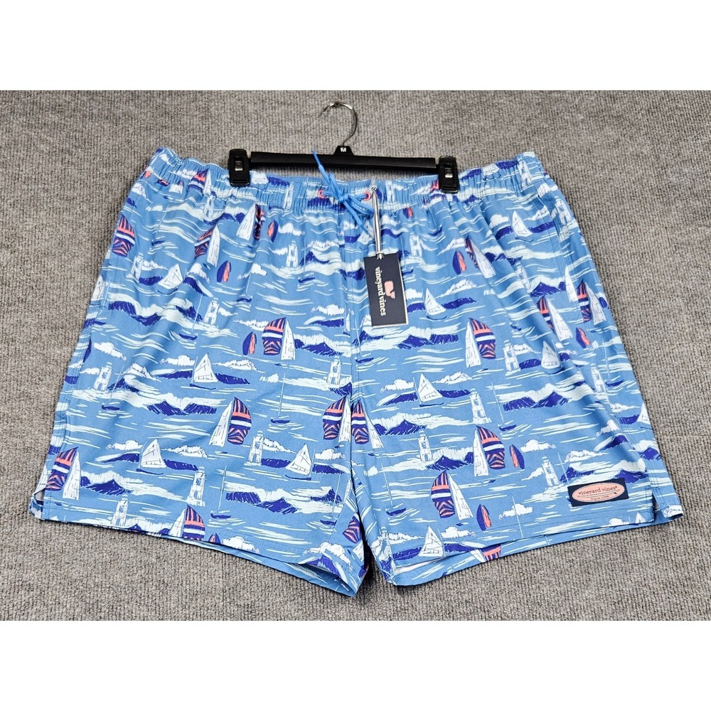 Vineyard Vines Mens Chappy Swim Trunks Bimini Blue Vineyard Scene 2XT 9M000048